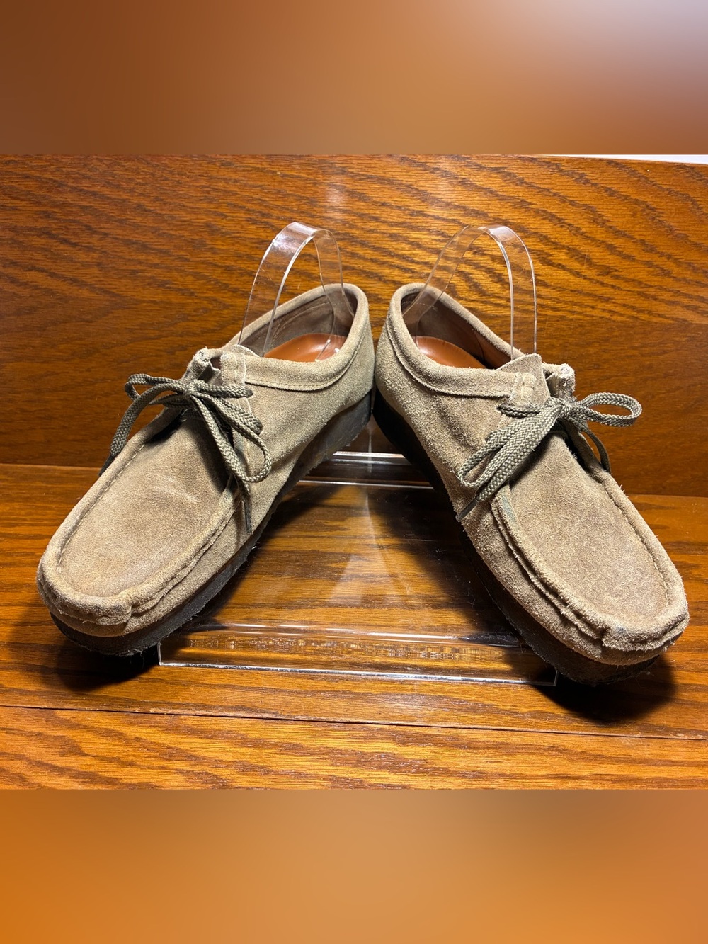 Y2K Clarks Originals Wallabee Tan Suede Lace Up Moccasins Natural Crepe Sole 10